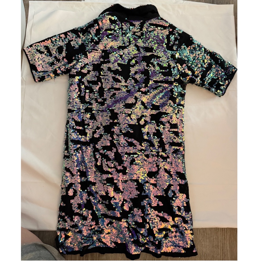 Bhanuni by Jyoti Anthropologie Iridescent Sequin Mini Dress V-Neck Black Multi - Picture 3 of 5